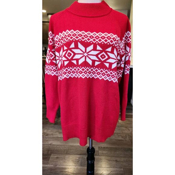 Talbots Sweaters - Fair Isle Knit Holiday Christmas Sweater Mock Neck Red White Plus Size Women's
